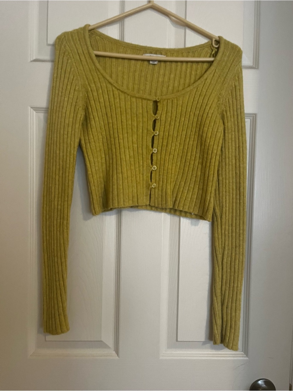 Ribbed Long-Sleeve Crop Cardigan - Lime Green
